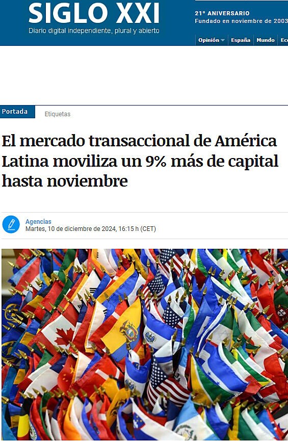 El mercado transaccional de Amrica Latina moviliza un 9% ms de capital hasta noviembre